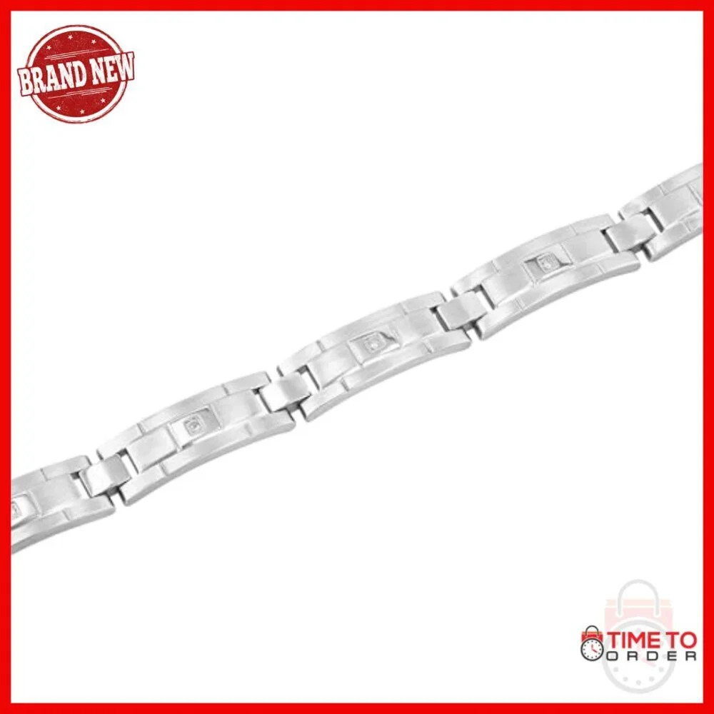 Stainless Steel Men's Bracelet with Diamonds, 8.5 Inch Link Chain